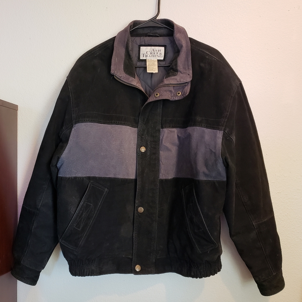 Ash Creek Trading suede leather vintage winter coat lined black purple women's L